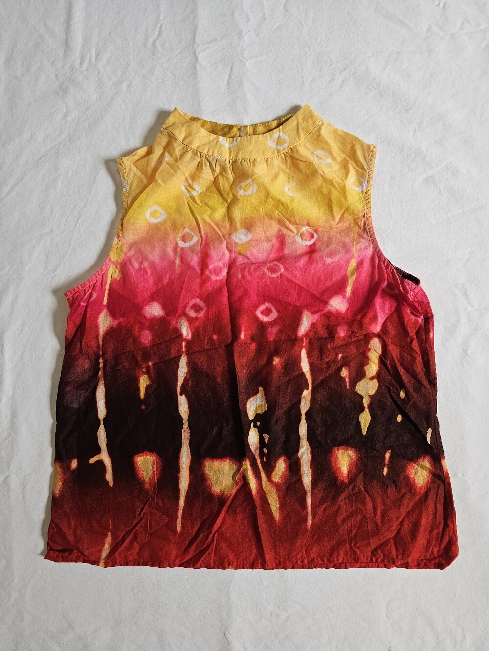 Jones New York Cotton Colorful Semi-sheer Sleeveless Relaxed Blouse Size PL